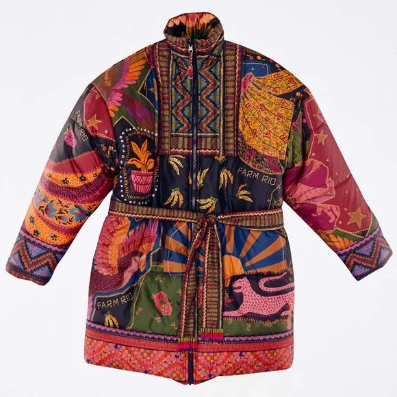 Farm Rio Crazy Mix Reversible Puffer Jacket Dopamine Tropical - Picture 3 of 13